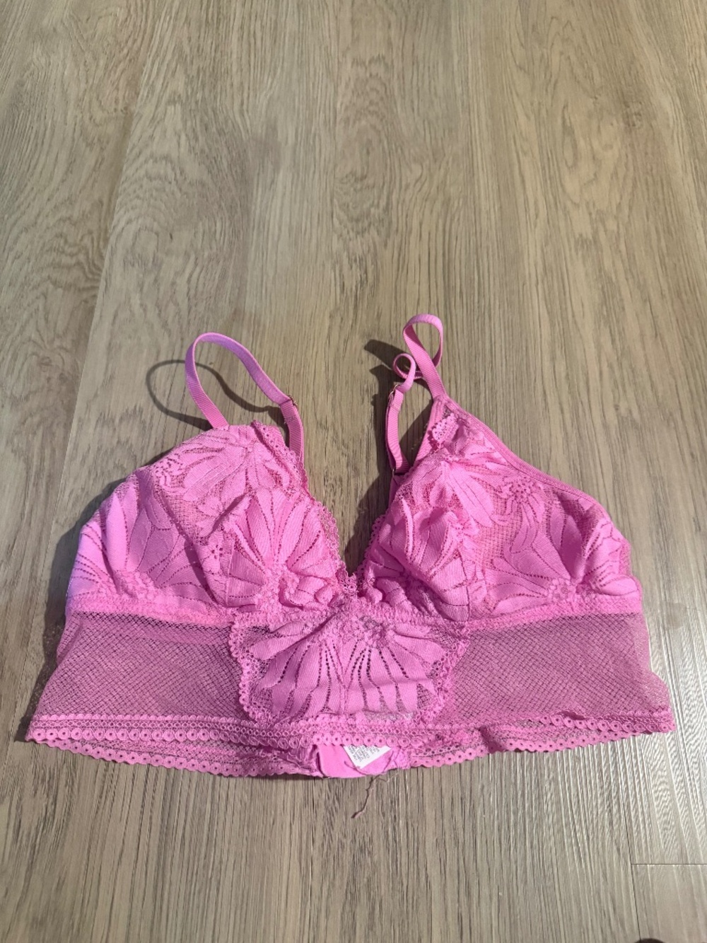 Aerie Real Good Hot Pink Floral Lace Lightly Lined Longline Bralette Large